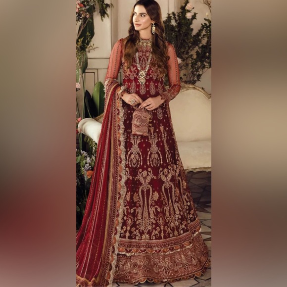 Boutique Indian Pakistani Red and Gold Embroidered Dress - Picture 1 of 11
